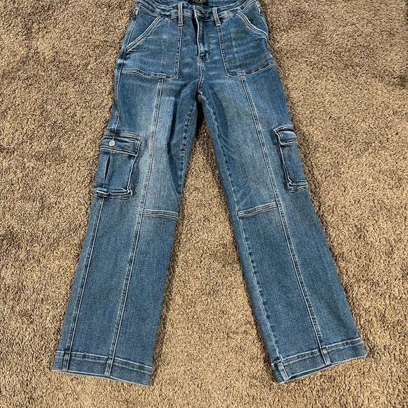 Judy Blue Women's Wide Leg Cargo Jeans - Classic Blue - Picture 4 of 10